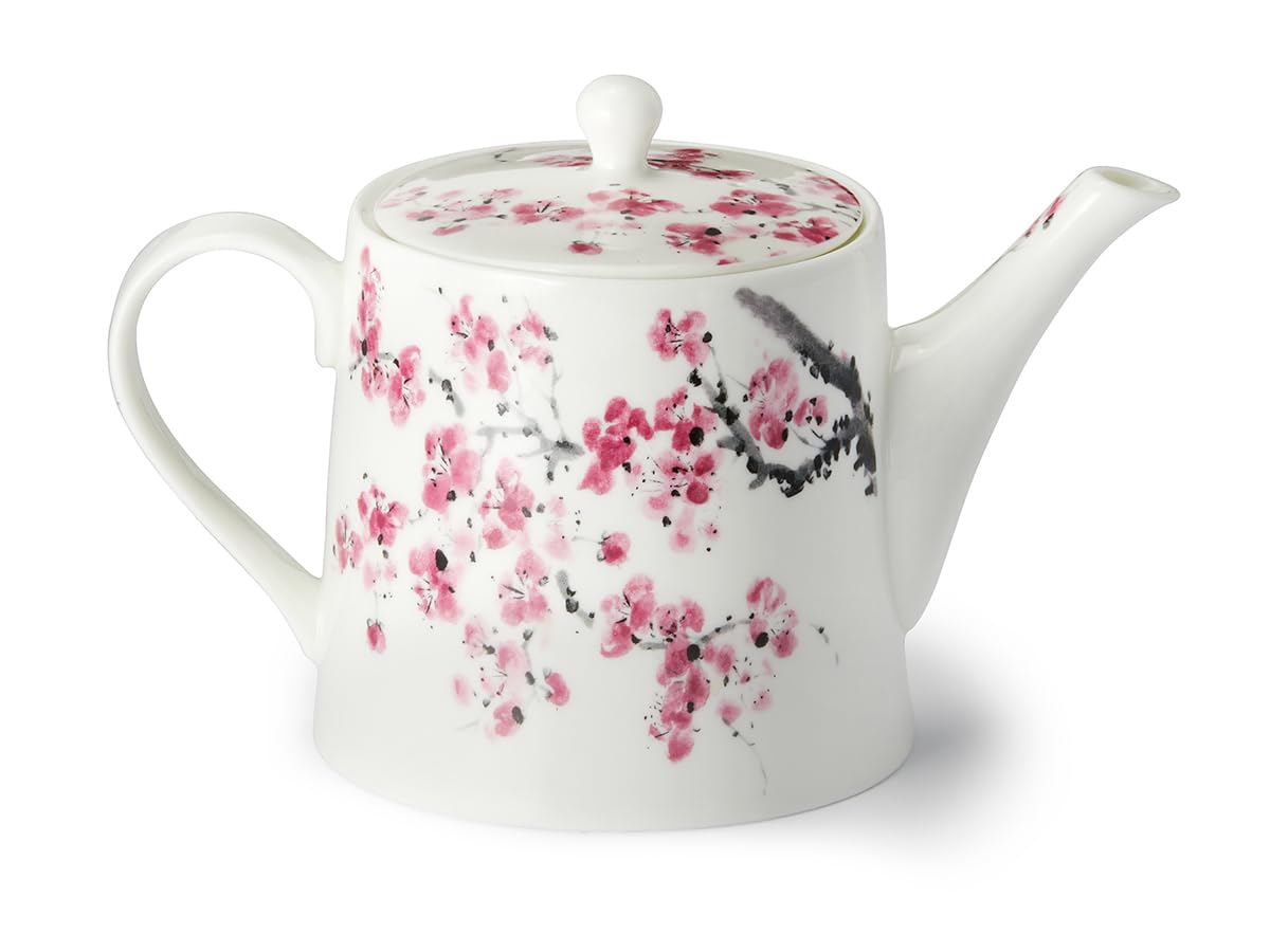 Teemando Sakura Teekanne aus Steinzeug, 0,75 Liter Fassungsvermögen, 12 x 12 x 10 cm, Spülmaschinenfest, Kirschblüten-Design + 2 X Becher "Sakura" von Cha Cult