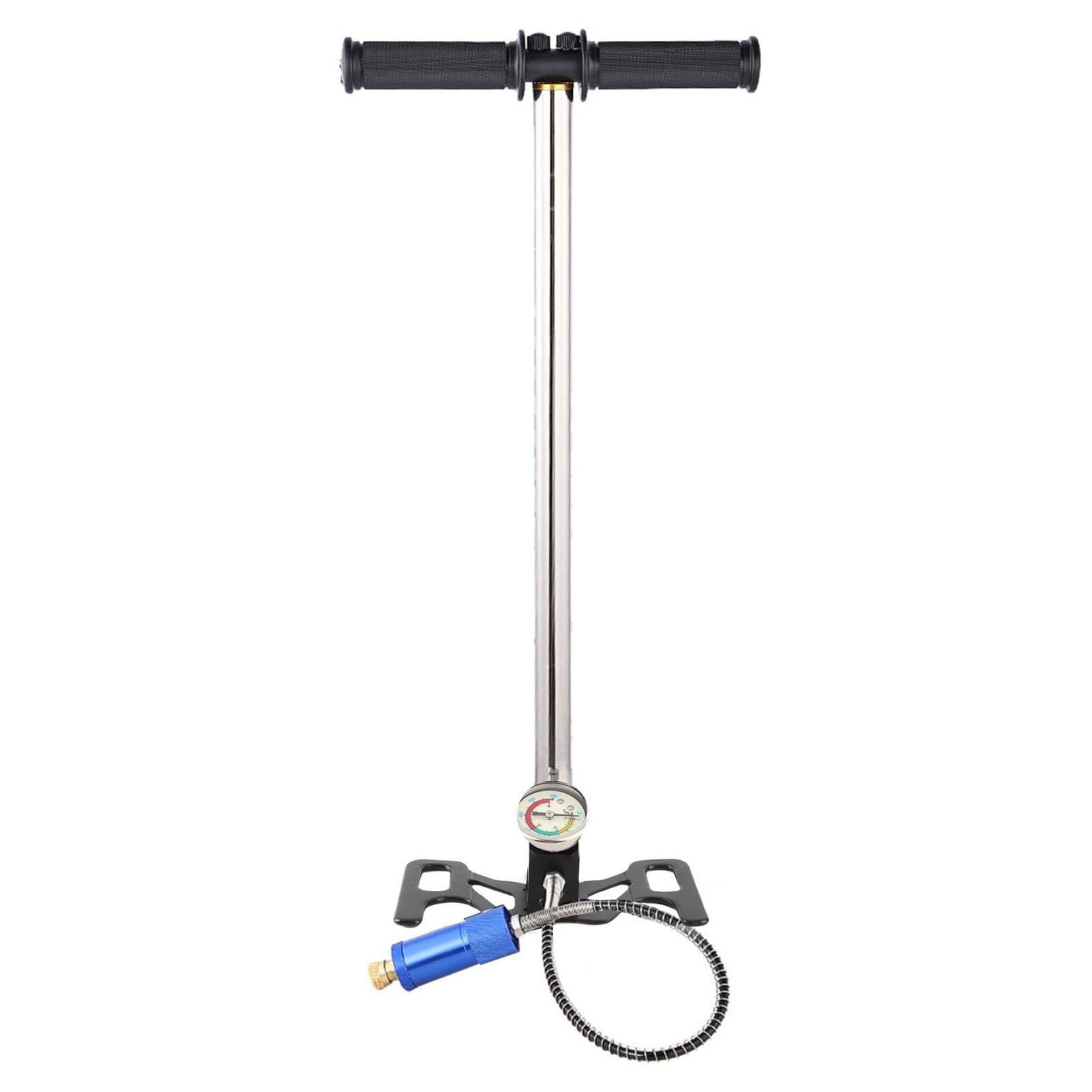 Bomba de Aire de Buceo, Bomba de Aire Manual de Alta Presión de Acero Inoxidable con Manómetro, Inflador Manual Portátil de Tubo de 53 Cm para Usuarios de Buceo con Cilindro de Oxígeno