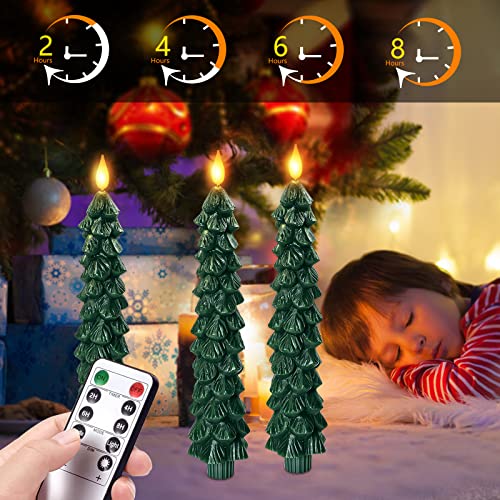 Image of PChero Christmas Tree Taper Candles with Remote Timer, 9.7 Inches, 3 Pack