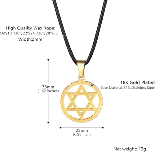 Miniatura 4 de Stainless Steel Pendant Necklace for Men Women, Cool Punk Shark Teeth Necklace, Cross Necklace, Star Of David Necklace, Black Leather Cord, Come