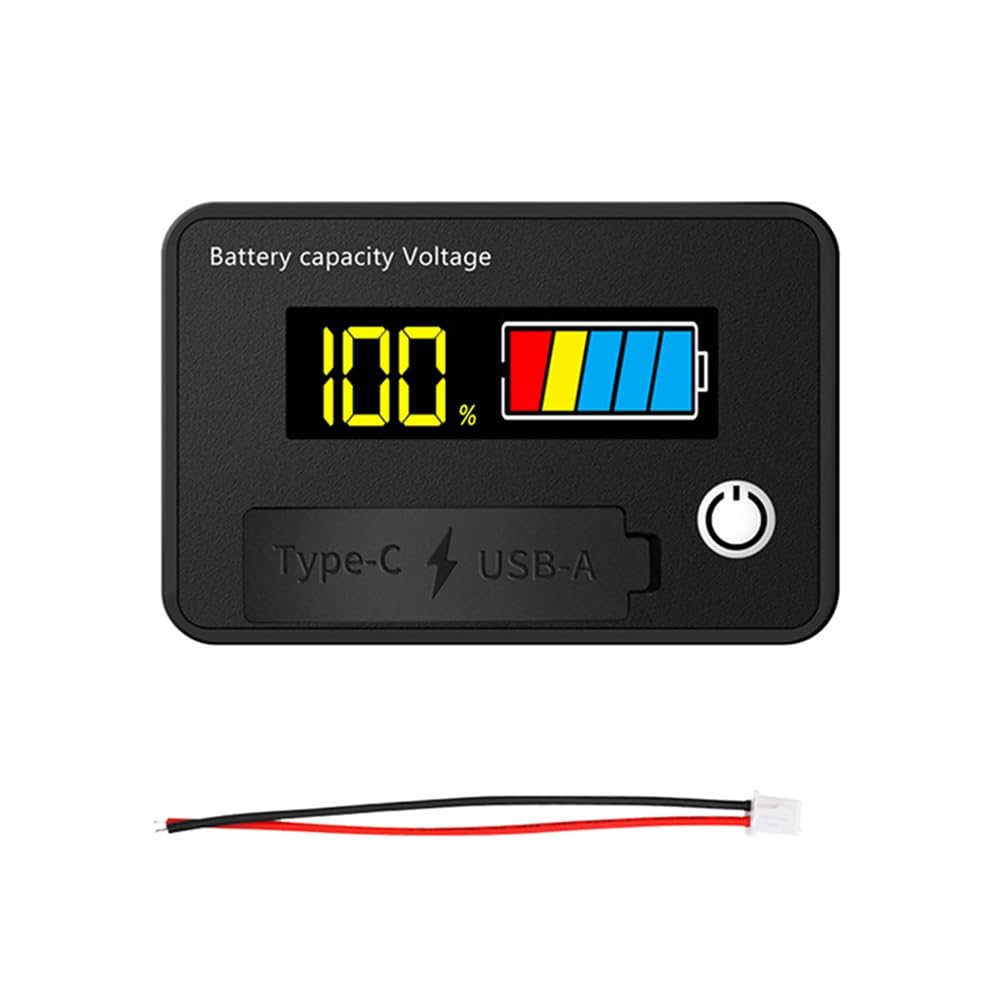 Littimoon DC 8-30V LCD Digital Battery Voltmeter Capacity Indicator Lithium Acid Battery Voltage Tester Meter Tool TypeC Output