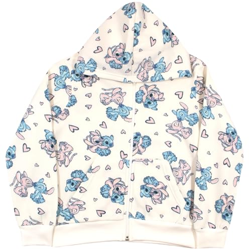Image of Disney Minnie Mouse, Lilo & Stitch, Princess Girl's Zip-Up Hoodie, Long Sleeve Hooded Sweatshirt for Kids and Toddlers