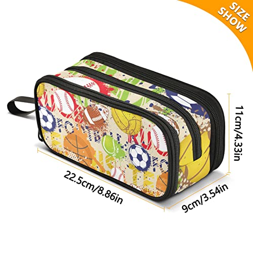 Image of Sport Ball Large Capacity Pencil Case Pencil Pouch Pen Box | 3 Compartment Large Storage Pencil Bag for Adults School Office Teen Girl Boy Men Women