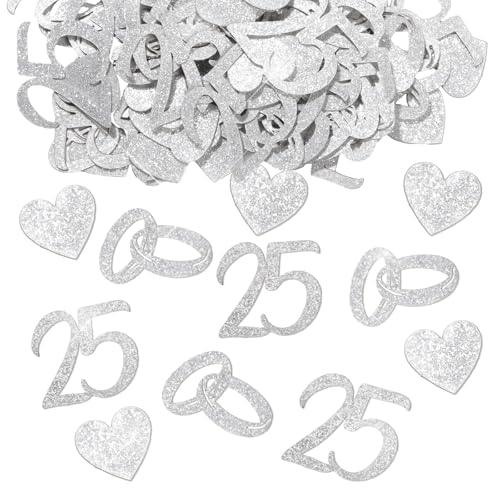 BETESSIN Streudeko Silberhochzeit Glitzer - 100 Stück Silber Hochzeit Konfetti mit 25, Ringe, Herz Motiven - Silberhochzeit Tischdeko für das 25. Jubiläum, 25. Hochzeitstag uvm. BETESSIN Streudeko Silberhochzeit Glitzer - 100 Stück Silber Hochzeit Konfetti mit 25, Ringe, Herz Motiven - Silberhochzeit Tischdeko für das 25. Jubiläum, 25. Hochzeitstag uvm.
