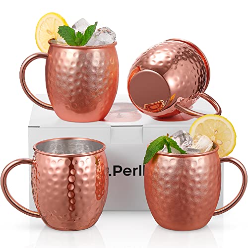 D.Perlla Moscow Mule Cobre Tazas 4 Piezas, [500ml/18.6OZ] Vasos Para Cocteles, Martillado, Doble...