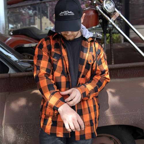 Milwaukee Leather MNG11642 Men's Flannel Plaid Orange and Black Long Sleeve Cotton Button Down Shirt w/Hoodie3