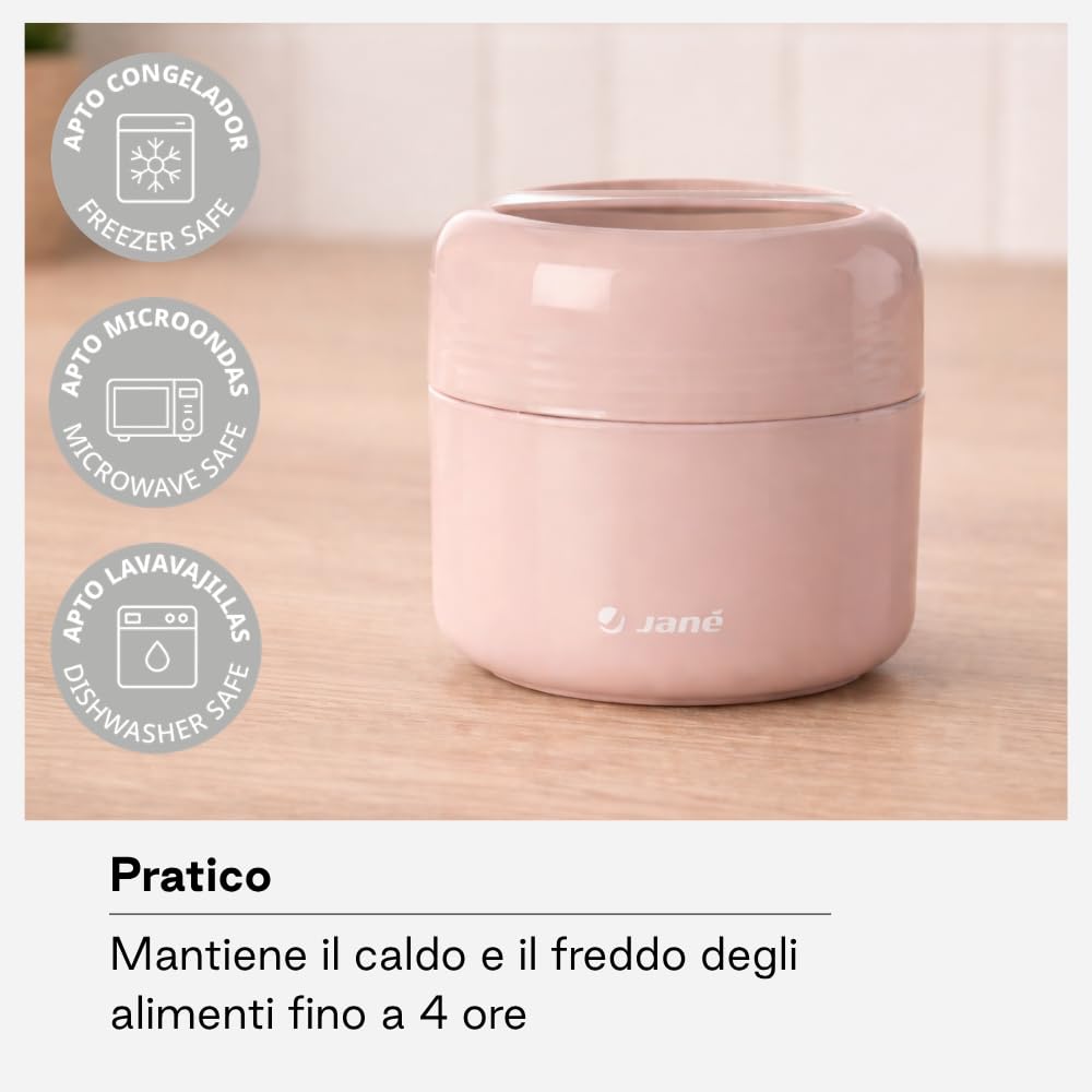 Jané Termos Bambini 550 ml Mantiene Caldo Freddo 4h Microonde Congelatore Senza BPA Rosa