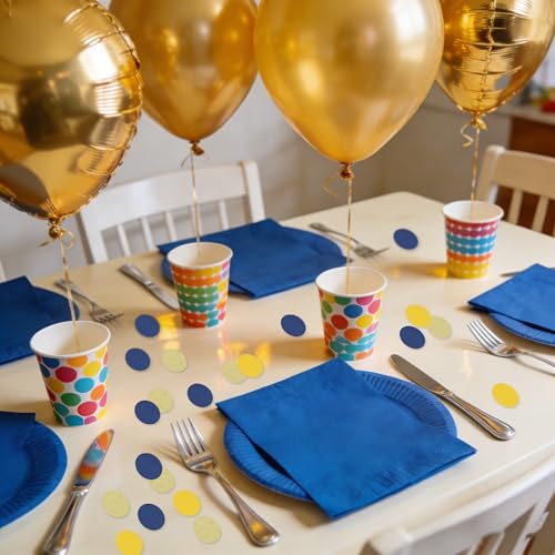Image of 200Pcs Glitter Blue Yellow Gold Table confetti,Paper Circle Dots Confetti for Birthday Party Halloween Bachelorette Wedding Baby Shower Graduation Decorations