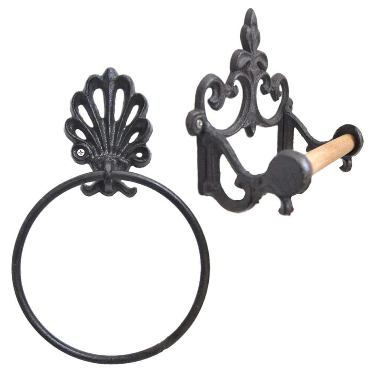 Anello Portasciugamani Rotondo in Ferro Battuto, 2 Pezzi | Stile Retro Semplice ed Elegante, Nero, Accessori di Montaggio Inclusi
