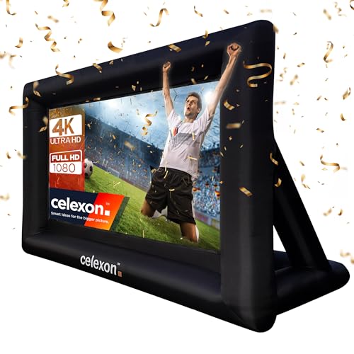 celexon INF200 écran Gonflable de Projection en Plein air 140" | 310x174 cm 16:9 | pour Projection publique, événements & Jardin | 4K Full HD | INCL. gonfleur électrique & Sac de Transport