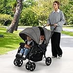 INFANS Double Stroller, Foldable Baby Tandem Stroller with Djustable Backrest Canopy Footrest, 5-Point Harness, Storage Basket, Convertible Compact Twin Stroller for Infants and Toddlers (Light Grey) - Image 2