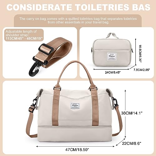 Image of Weekender Bags for Women, Travel Duffel Bags with Shoe Compartment,Personal Item Travel Bag for Airlines, Carry on Overnight Tote Bag for Women with Toiletry Bag，Beige&Brown