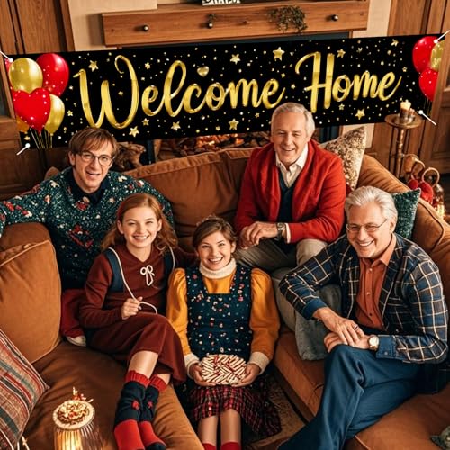 Image of Nuxovilar Welcome Home Banner with Balloon Design 78.7 inchx17.7 inch