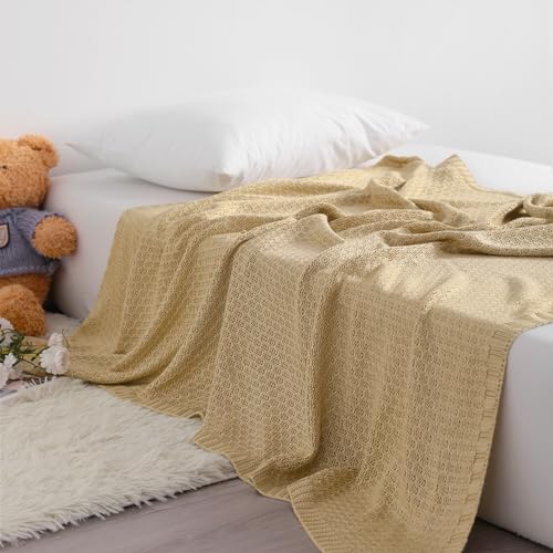 Image of NTBAY Rayon Derived from Bamboo Toddler Blanket, 30 x 40, Khaki | Breathable Cable Knit Blanket Made with Rayon Derived from Bamboo for Stroller, Travel, Tummy Time, and Supervised Use