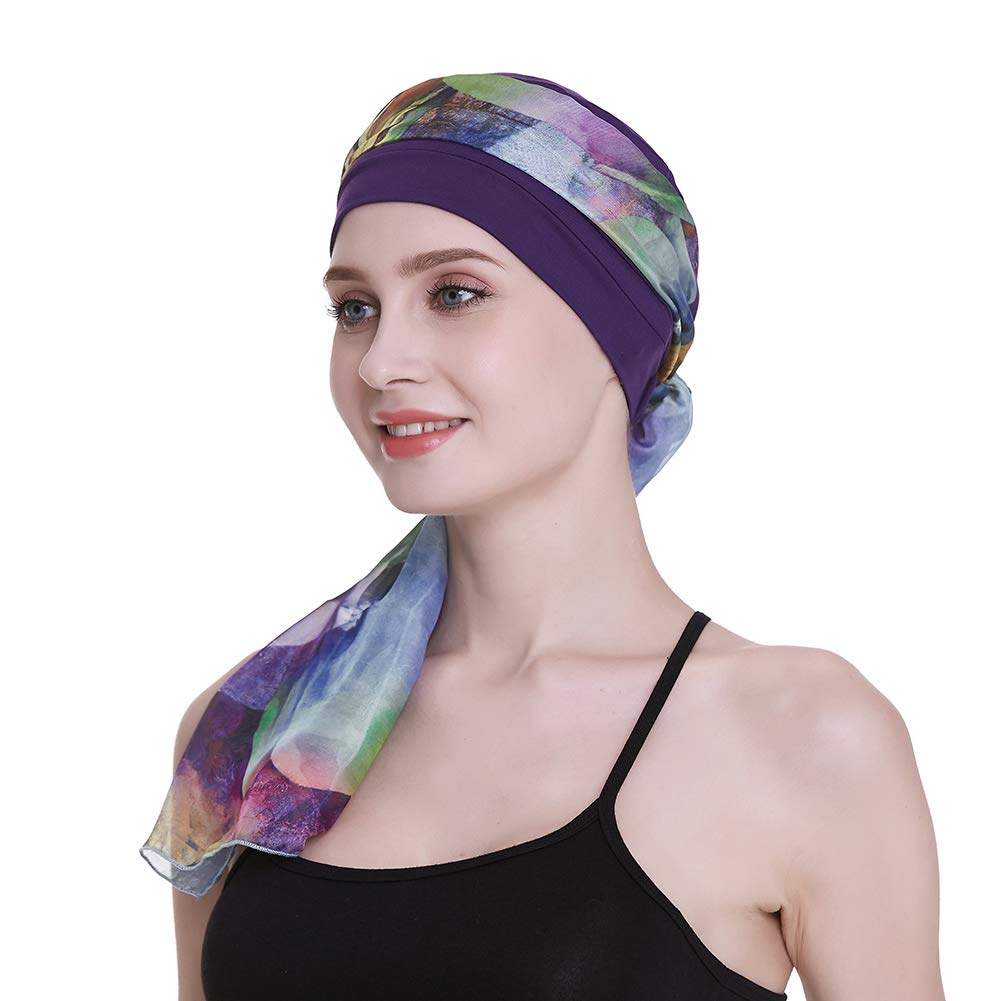FocusCare Bonnet de chimio élégant avec foulards en soie pour bonnet de sommeil pour femmes cancéreuses