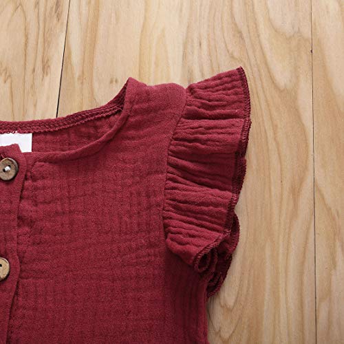 Conjunto infantil para bebês meninas de cor lisa de algodão e linho com babados, vestido de renda +