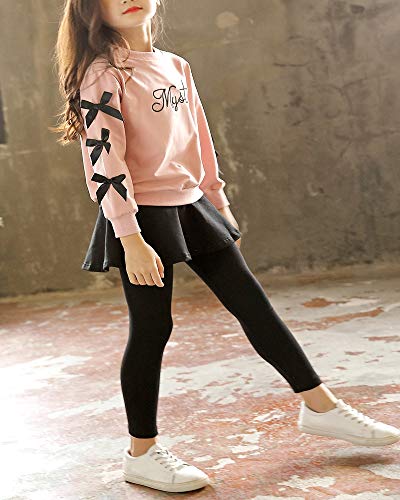 Image of Cute Little Girls' 2 Pieces Long Sleeve Top Pants Leggings Clothes Set Outfit (4-5 Years, Pantskirt Pink)