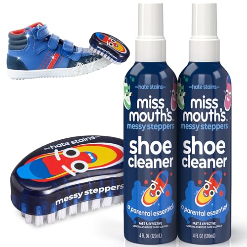 Miss Mouth's Messy Steppers Shoe Cleaner - 2 Pack 4oz Spray and Shoe Cleaning Kit Brush