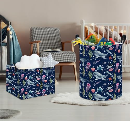 Image of NTAOHAMPER Laundry Hamper, Laundry Basket, Nursery Hamper, Waterproof Storage Bin, Clothes Organizer Basket, Room Decor(Watercolor Ocean)