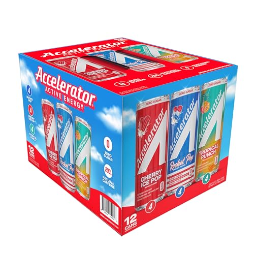 Image of Accelerator Active Energy Drink, Variety Pack 12oz can (12 pack) | Zero Sugar, Sustained Energy from 100% Natural Caffeine (200mg from Green Coffee Bean & Green Tea extract)