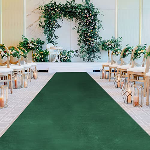 QueenDream Aisle Runner for Wedding Ceremony Green Velvet Runner 4.5ft x 15ft Wedding Reception Decorations
