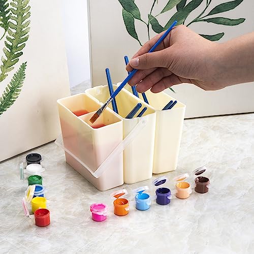 Image of Brush Washing Bucket, Plastic Triple Detachable Pen Cleaner, Watercolor Art Paint Storage, Multifunction Paint Brush Washing Bucket with Handle for Watercolor Outdoor Indoor Painting