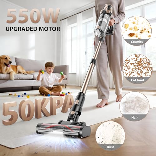Image of Tikom V850 Cordless Vacuum Cleaner for Home, 50000Pa /550W 70Mins Stick Vacuum with LED Touch Screen, 1.8L Dust Cup, Charging Wall Dock, Anti-Tangle, Lightweight Vacuum for Pet Hair, Hard Floor, Carpet