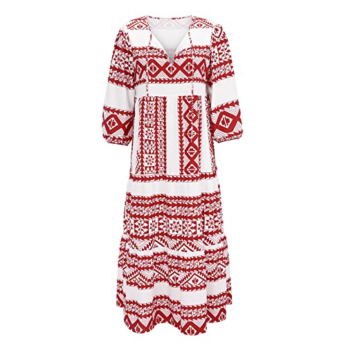 Robe ample imprimé boho avec demi manches légères et col en bretelles ajustables - 4