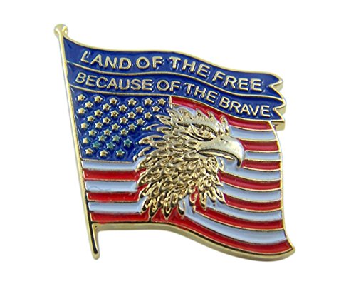 Patriotic Gold Tone Enameled Land of the Free United States Flag Lapel Pin, 7/8 Inch