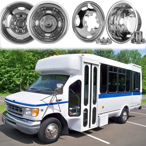 Image of 4X Anti Rust 16 Inch Dually Wheel Simulators Fit 2001-2007 Chevy GMC 3500 Truck & 2003-2021 G3500 Van, 8 Lug Bolt On Polished Stainless Steel Wheel Covers Removable Center Caps