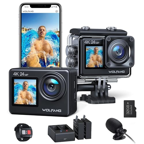 WOLFANG GA200 Action Cam 4K 24MP Unterwasserkamera WiFi 40M wasserdichte EIS Bildstabilisator Touchscreen Helmkamera 170° Weitwinkel Camcorder (Ladegerät, 2 Akkus und Zubehör Kit) WOLFANG GA200 Action Cam 4K 24MP Unterwasserkamera WiFi 40M wasserdichte EIS Bildstabilisator Touchscreen Helmkamera 170° Weitwinkel Camcorder (Ladegerät, 2 Akkus und Zubehör Kit)