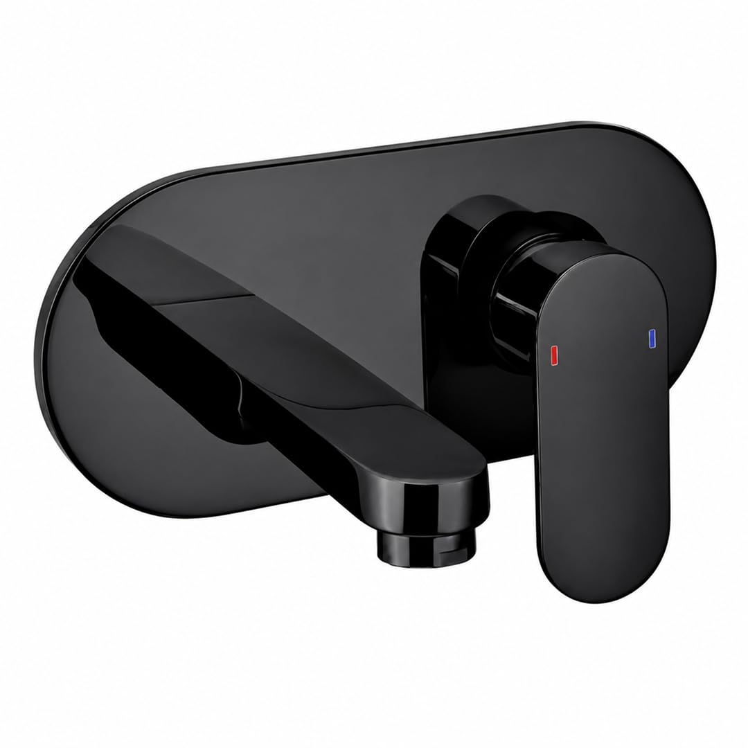 Maipo Dove Black Wall Mounted Basin Mixer Complete Set (Upper Part Kit + Body), Solid Brass, Matte Black Finish-image-13