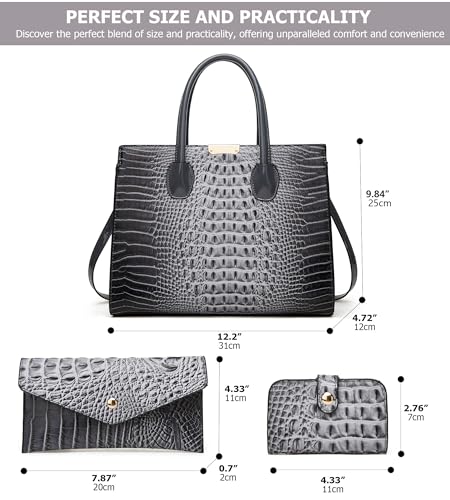 Set de bolso tote con textura de cocodrilo KingTo 3 piezas miniatura 4