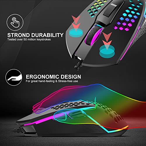 Kabelgebundene Einhand-Gaming-Tastatur Mechanisches Gefühl Regenbogen-Hintergrundbeleuchtung+USB Ultraleicht Gaming-Maus+Konverter mit LED-Hintergrundbeleuchtung für Nintendo Switch/Xbox/PS4(Schwarz) - Image 8