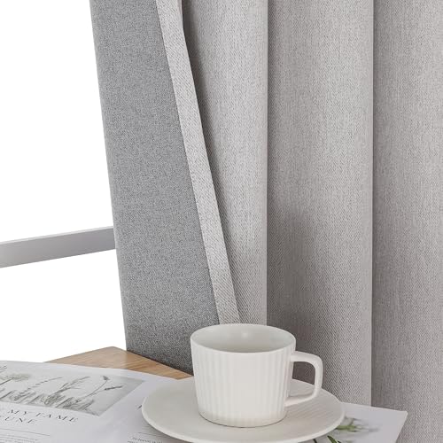 Image of Joydeco 100% Blackout Curtains 84 Inch Long 2 Panels Set, Thermal Insulated Long Curtains& Drapes 2 Burg, Room Darkening Drapes for Bedroom Living Room Window (Greyish White, W52 x L84 Inch)