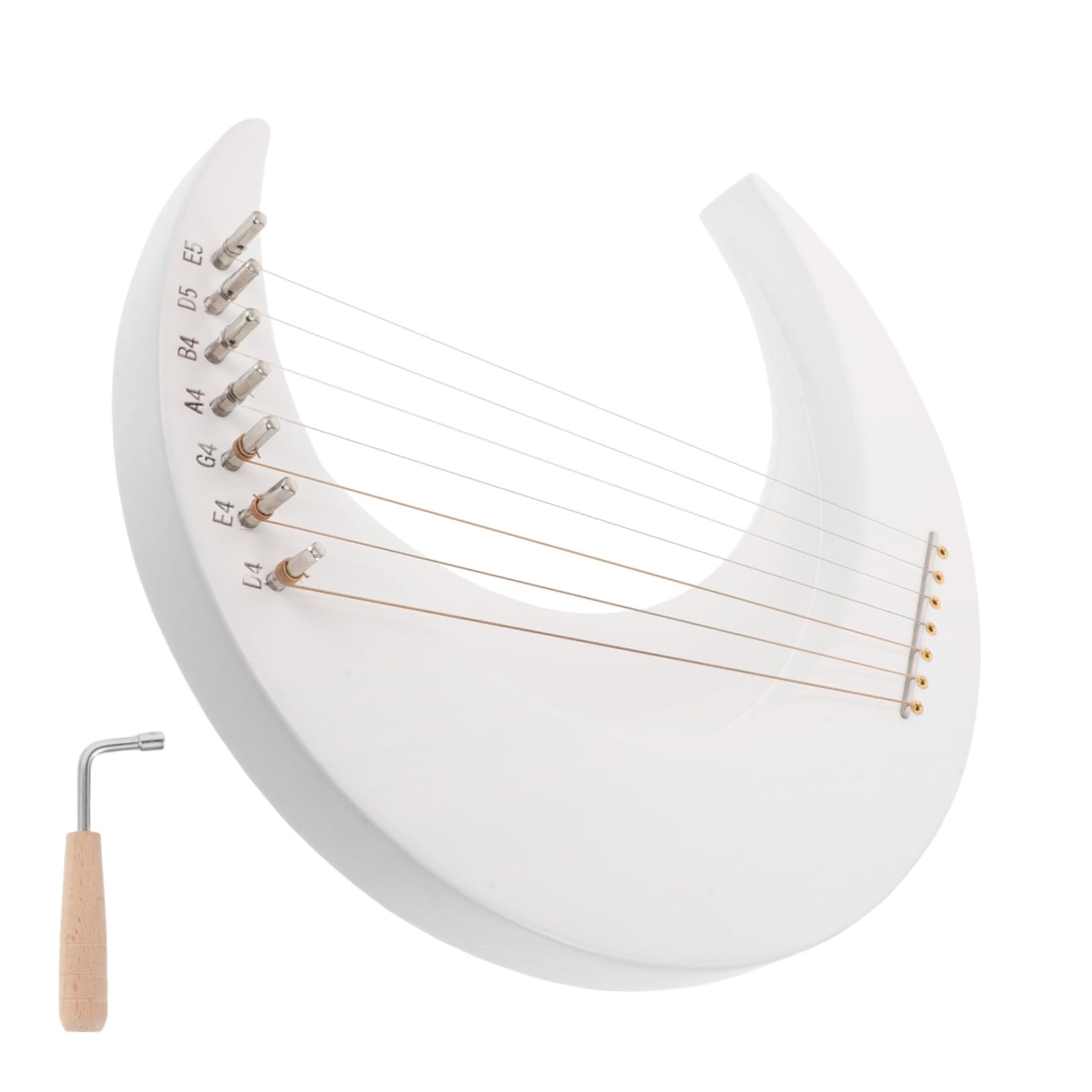 7-Strunowa Strunowa Drewniana Lyra Kształcie Księżyca z Kluczem Do Strojenia Przenośny Instrument Strunowy dla Początkujących i Entuzjastów Muzyki Kompaktowy i Idealny Do Nauki
