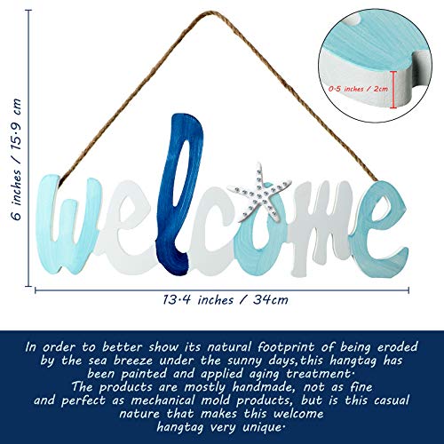 Queekay Hanging Wooden Welcome Sign Beach Style Hanging Welcome Sign Wall Welcome Sign Board Wooden Wall Decorative Sign for Beach Boat Ocean Seaside Theme Plaque - Image 2