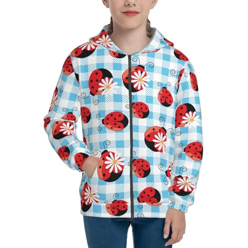 Flowers and Lady Bugs Kid Hoodies Boys Zip Up Sweatshirts Girls Pullover with Pocket3