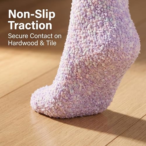 Image of Tipi Toe Womens Fuzzy Crew Socks with Anti Slip Grips Warm Cozy Fluffy Winter Slipper Socks Non Skid Home Socks for Women