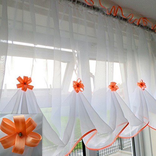 Katiesboutique ltd Beautiful White Voile Net Curtain Piping (55" x 47", Salmon)