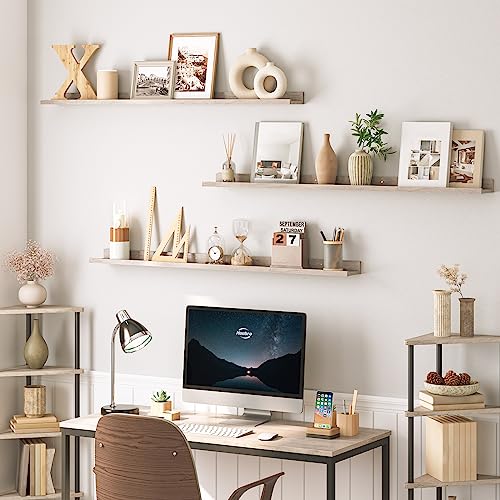 Image of HOOBRO Floating Shelves, Wall Shelf Set of 3, 47.2 Inches Hanging Shelf with Raised Edge and Invisible Brackets, for Bathroom, Bedroom, Kitchen, Office, Living Room Decor, Greige BG92BJ01