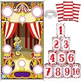 PullCrease 14 Pcs Carnival Bean Bag Toss Games with 10 Carnival Can 3 Bean Bag and 1 Banner for Family Party Birthday Easter Outdoor Activities