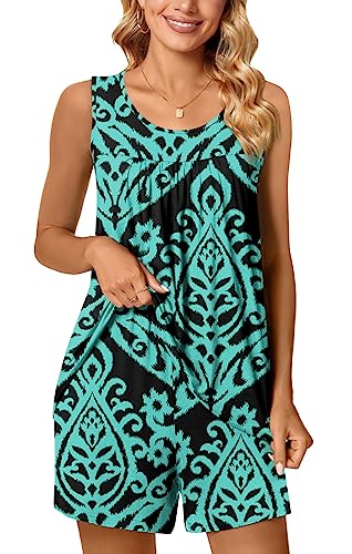 Image of POPYOUNG Pajama Set for Women Summer 2 Piece Lounge Shorts Sets Sleepwear | Womens Pajama Sets Cooling pijamas de mujer for Summer with Pockets Sleeveless Nightwear Outfits Pjs Shorts Set