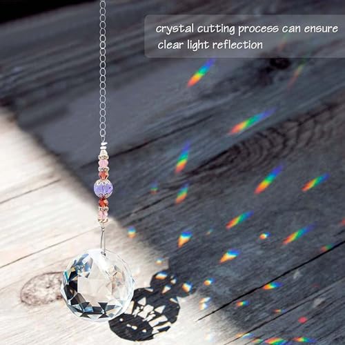 35cm Sonnenfänger Kristall, YBISVXR 4 Stück Kristalle zum Aufhängen, 3cm Kristallprismen-Kugel, Sonnenfänger Fenster für Fenster, Haus, Prisma Deko, Cadeaux, Regenbogen Maker