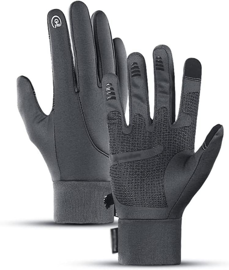 Men Women Winter Gloves Outdoor Sports Touch Screen Waterproof Fleece Gloves Ski Hiking Cycling Gloves (Color : Gray Size : L)