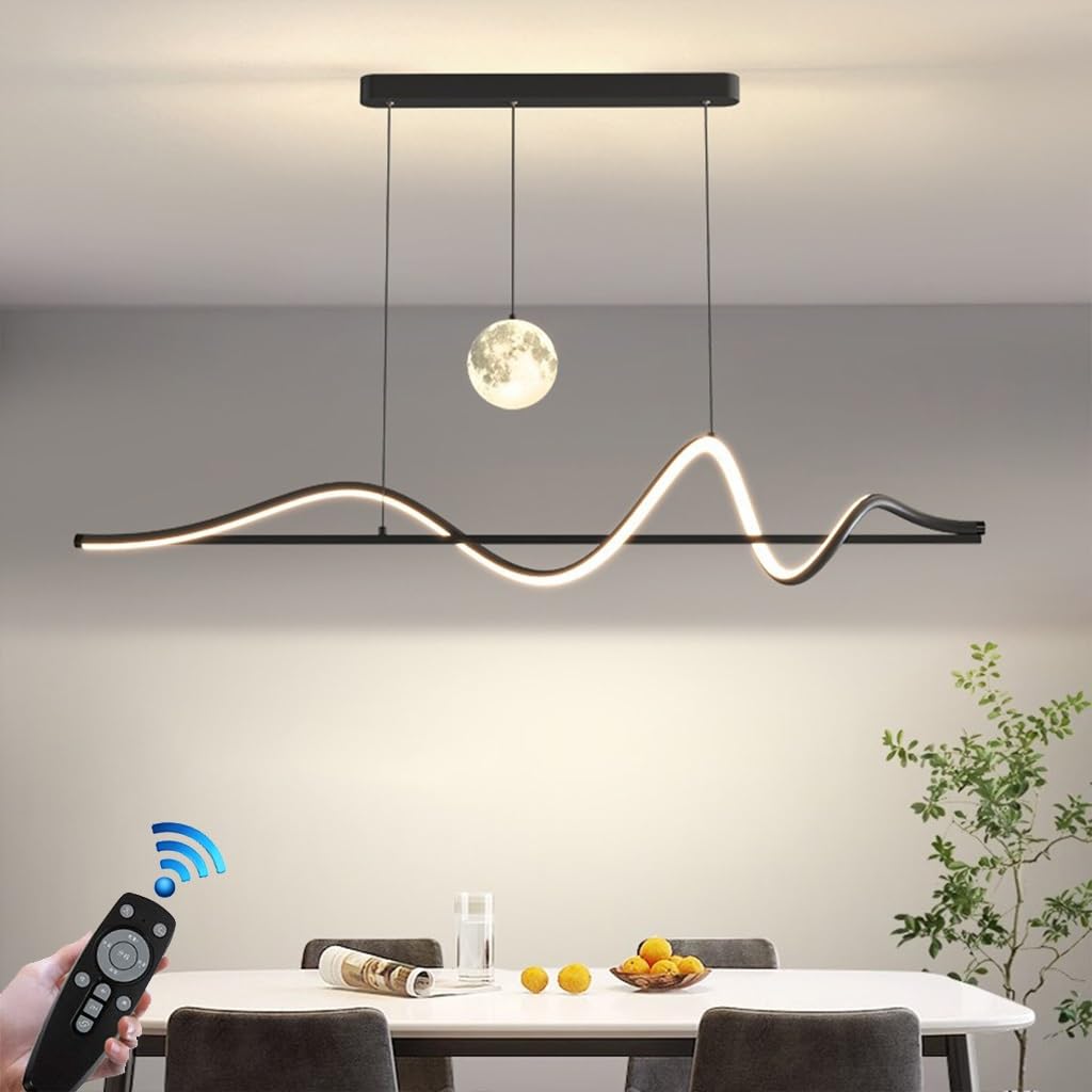 RuiRfh Chandeliers Modern Led for Dining Room Dimmable 3000k~6500k Remote Control Black Spiral Shape Pendant Lights Height Adjustable Hanging Lamp for glass lampshade Kitchen Island Restaurant Lamp (