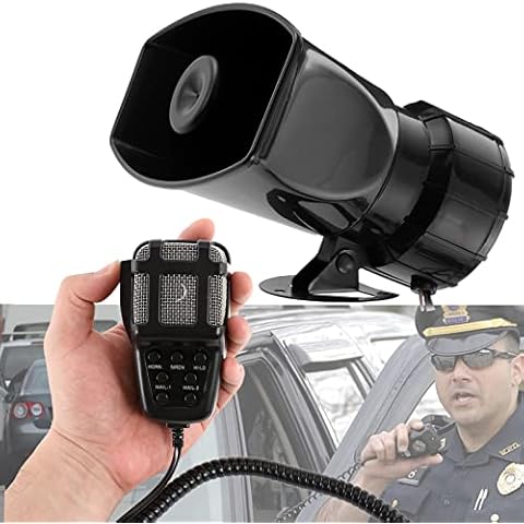 AUXMART Car Siren Horn 100W 7 Tone Sound Car Siren Vehicle Horn with Mic PA Speaker System Warning Siren Speaker Amplifier Horn Fit for Cars Vans Trucks Vehicle Motorcycles, 12V Cover