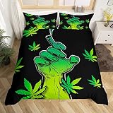 Juego de Ropa de Cama de Hojas de Marihuana para niñas y niños, Funda de edredón de Hojas de Cannabis, Funda de edredón de Hojas de Cannabis, Colcha Verde de Naturaleza botánica, Multicolor, 13216