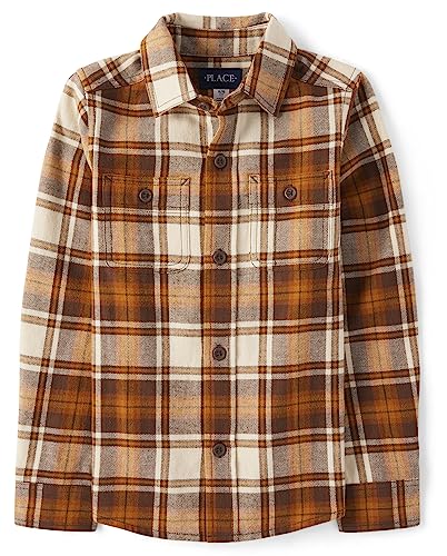 Image of The Children's Place Boys Long Sleeve Plaid Flannel Button Up Shirt