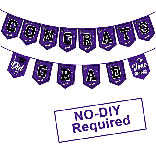 Image of 2026 Purple Graduation Banner - No DIY Required Graduation Party Supplies Decorations Grad Banner for College, High School Party (Purple and Black Congrats Grad)